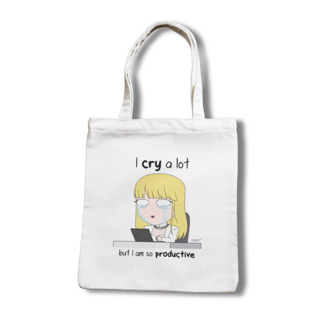 SSKAIT I Cry A Lot But Productive - Funny Mood Canvas Tote Bag