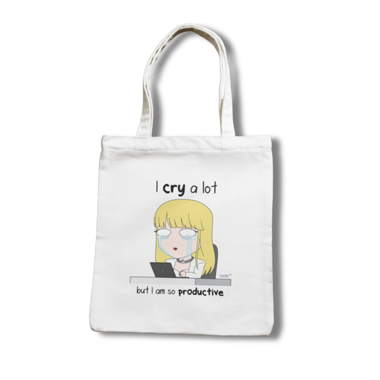 SSKAIT I Cry A Lot But Productive - Funny Mood Canvas Tote Bag