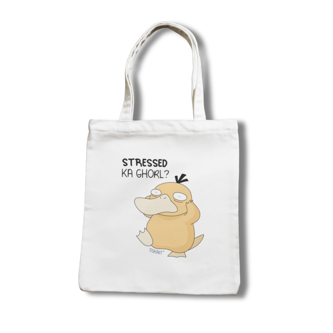 SSKAIT Stressed Ka Ghorl (Psyduck) - Funny Mood Canvas Tote Bag