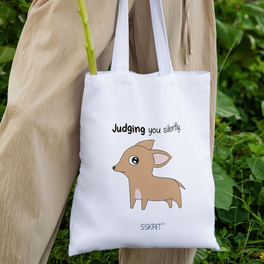 SSKAIT Judging You Silently Chihuahua Dog - Funny Mood Canvas Tote Bag