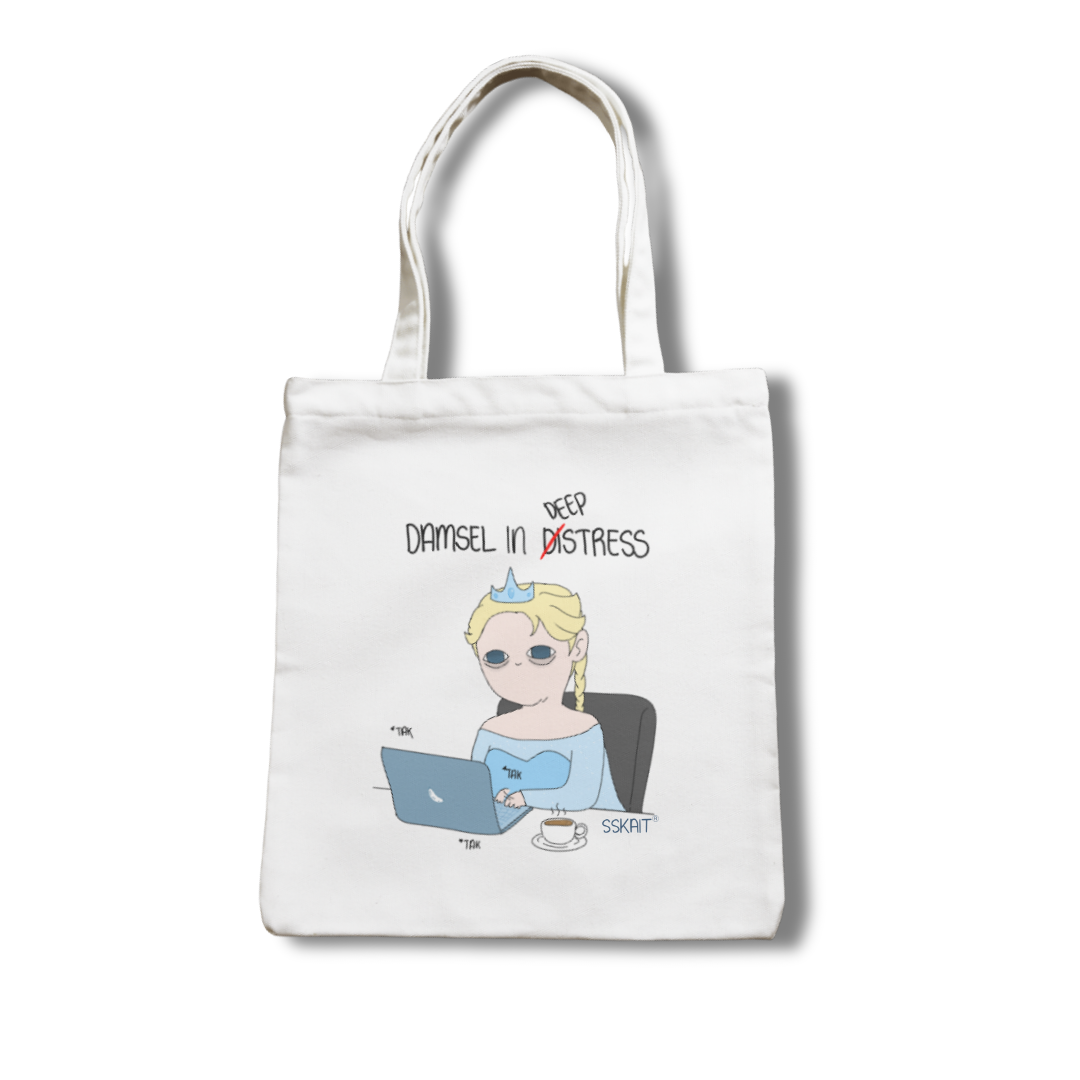 SSKAIT Damsel in Deep Stress - Funny Mood Canvas Tote Bag