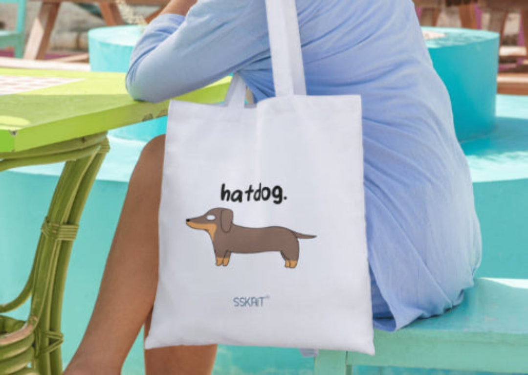 SSKAIT Hatdog Dachshund - Funny Mood Canvas Tote Bag
