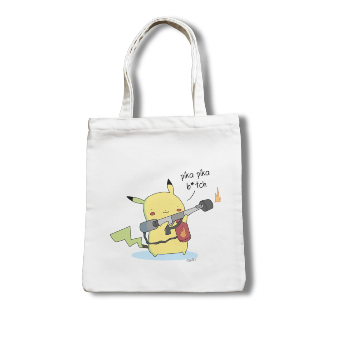 SSKAIT Pika Pika B*tch (Pikachu) - Funny Mood Canvas Tote Bag