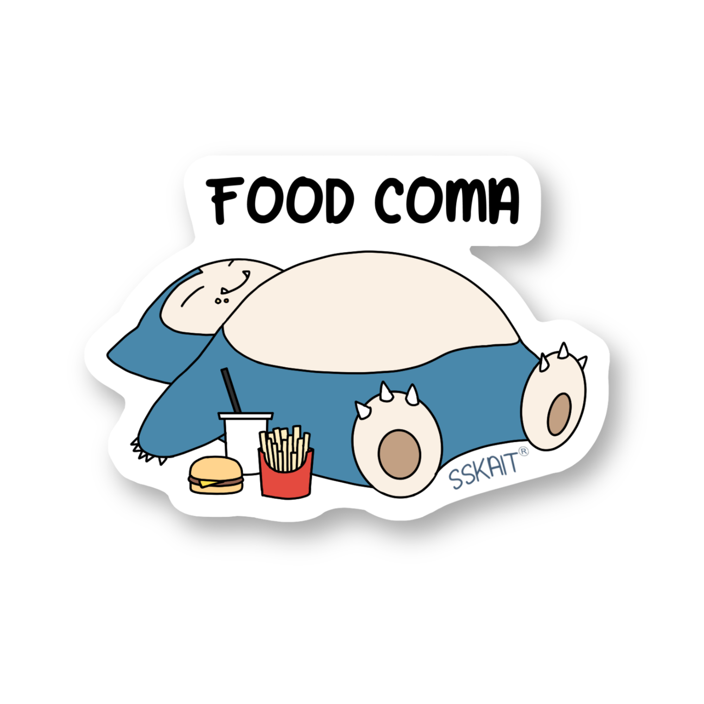 SSKAIT Food Coma - Snorlax (Pokemon) Funny Mood Diecut Sticker