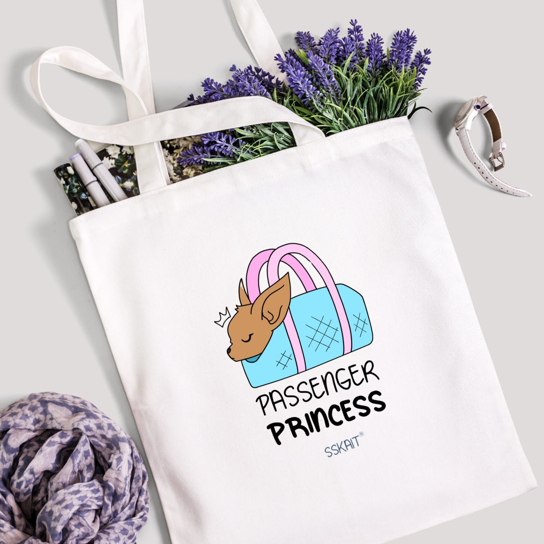 SSKAIT Passenger Princess Chihuahua Dog - Funny Mood Canvas Tote Bag